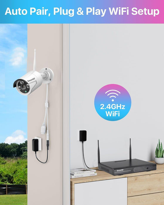 Wireless Security Camera System - 4PCS 3.0MP Home Security Cameras, Expandable 8CH NVR with 1TB Hard Disk, 24/7 Video & Audio Recording, Plug and Play, Remote Access, Motion Detection.