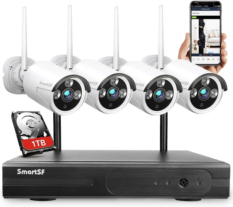 Wireless Security Camera System - 4PCS 3.0MP Home Security Cameras, Expandable 8CH NVR with 1TB Hard Disk, 24/7 Video & Audio Recording, Plug and Play, Remote Access, Motion Detection.