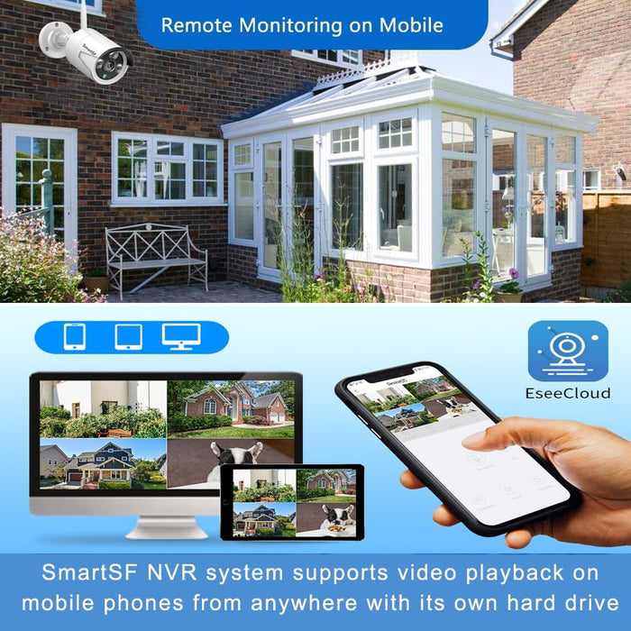 Wireless Security Camera System - 4PCS 3.0MP Home Security Cameras, Expandable 8CH NVR with 1TB Hard Disk, 24/7 Video & Audio Recording, Plug and Play, Remote Access, Motion Detection.